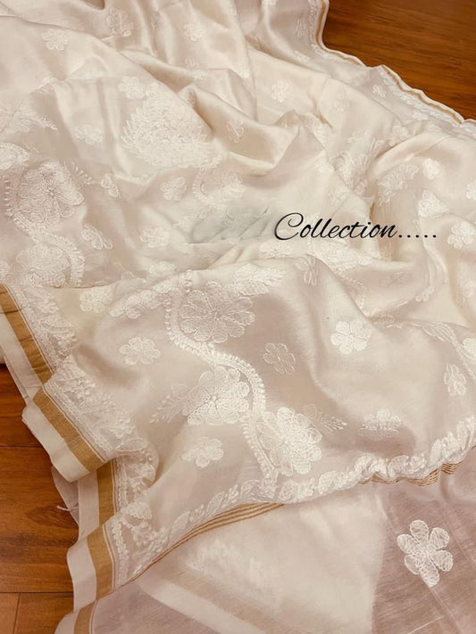 Handwoven Chanderi Lucknowi saree