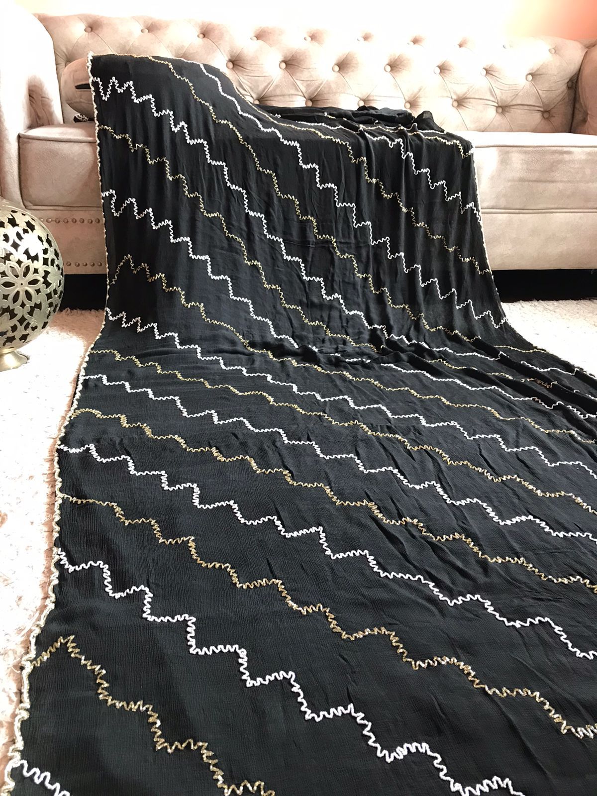 Black chi non crepe saree