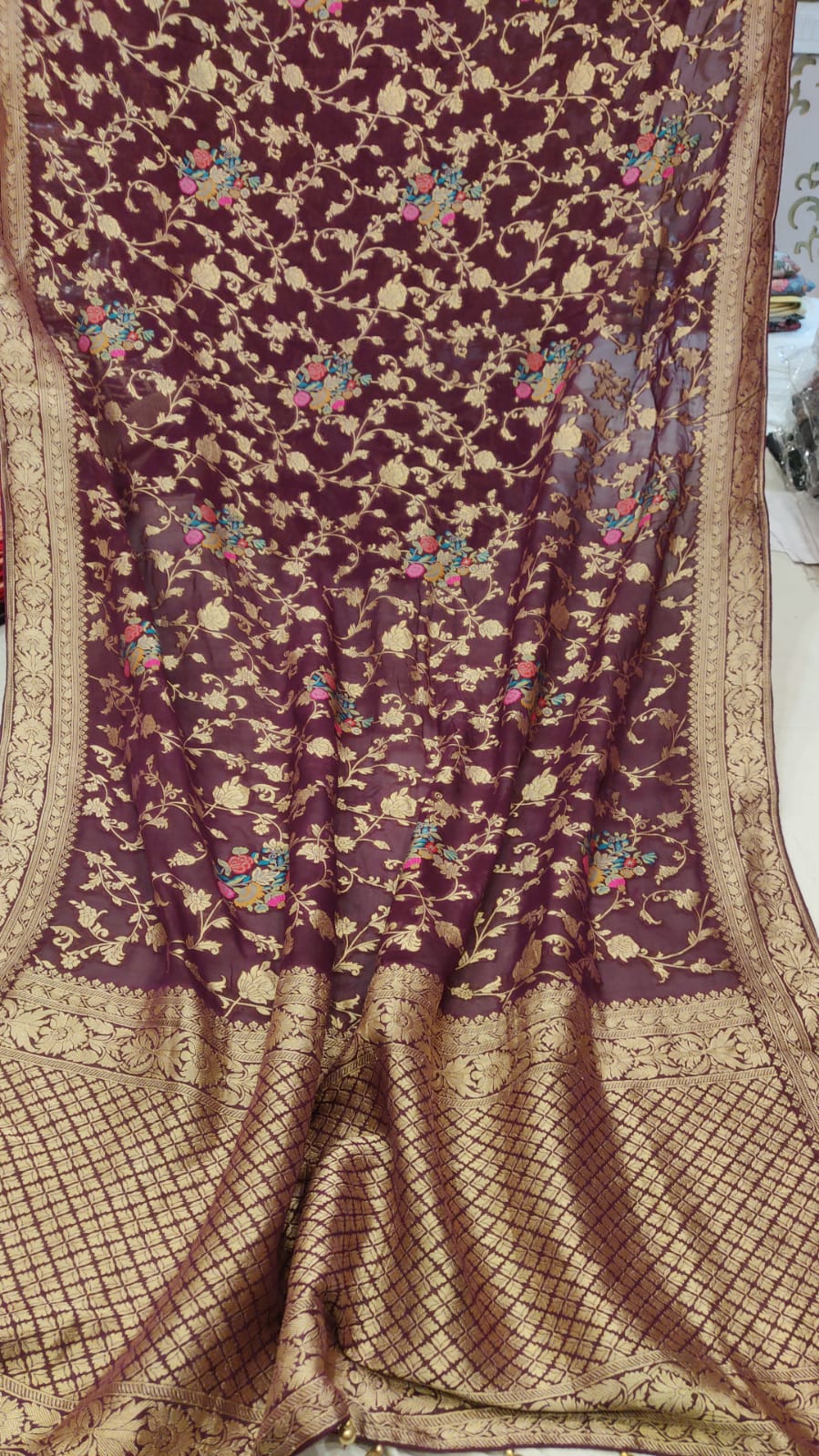 Pratima khaddi gorgette Meenakari saree