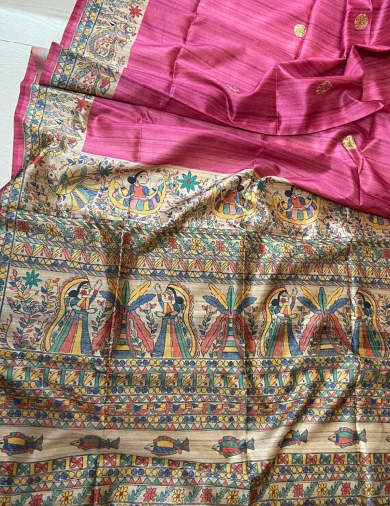 Pink Kalamkari saree linen sarees Indian heritage sari
