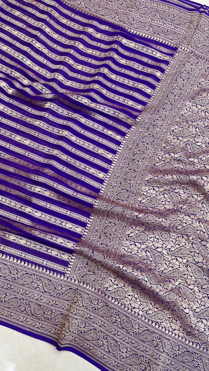 Striped khaddi gorgette saree