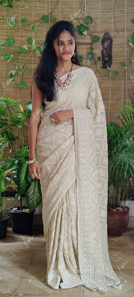 NoorJahan Chikankari saree Gorgette Sarees Indian sari