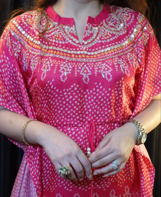 Gajji silk bandhani kaftan