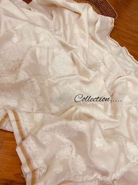 Handwoven Chanderi Lucknowi saree