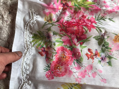 White Floral Saree Beautiful Partywear Sarees