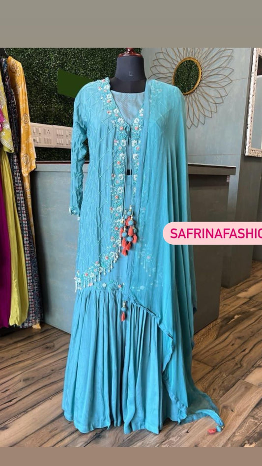 Firoza blue Indowestern Dress Women Dress