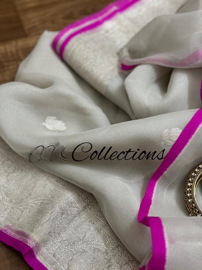 Silver inspired chiffon Banarsi saree Indian saree