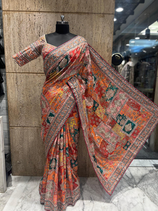Gorgeous satin silk saree soft saree Arrakh printed sari blouse women sarees