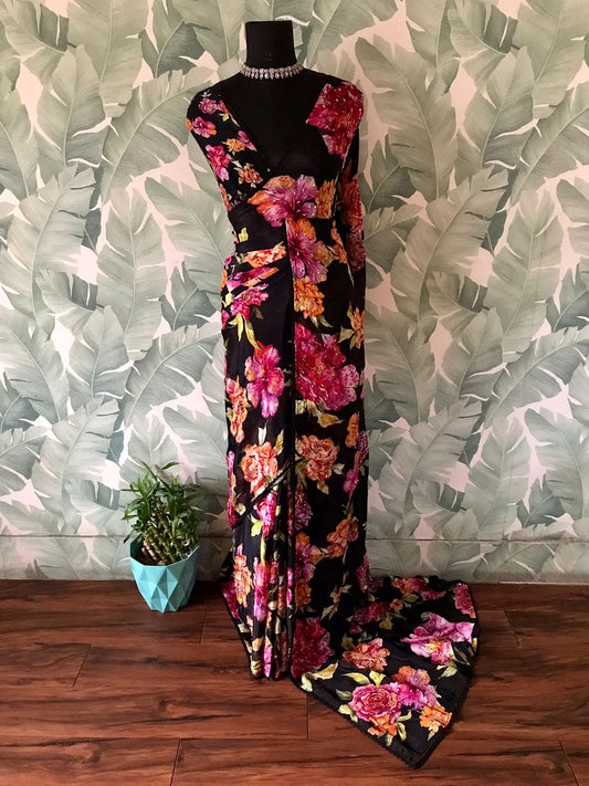 Floral saree black sari blouse Indian sarees beautiful sari