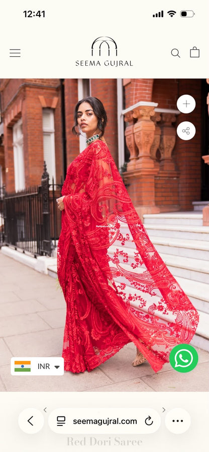 Red bridal saree Partywear saree wedding sari blouse