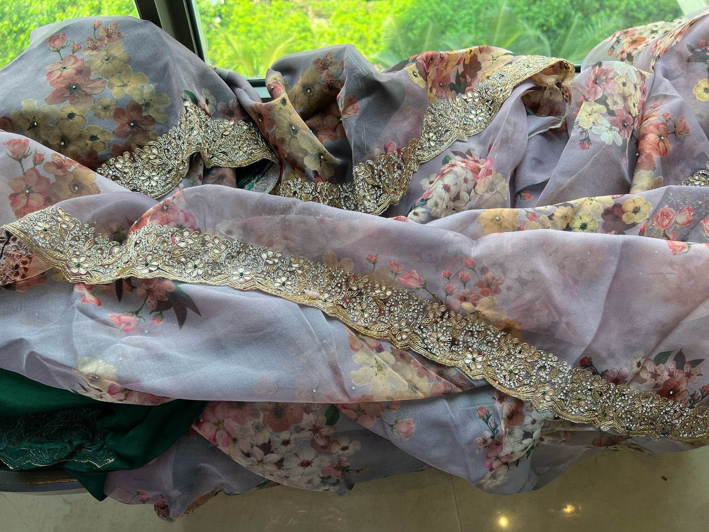 Lavender saree floral saree organza saree Partywear sari blouse