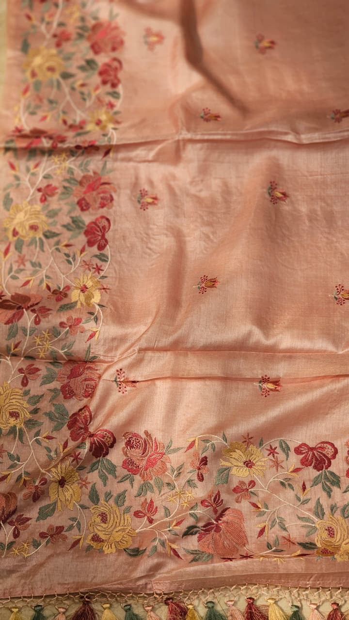 Floral saree tussar silk saree Indian sari blouse
