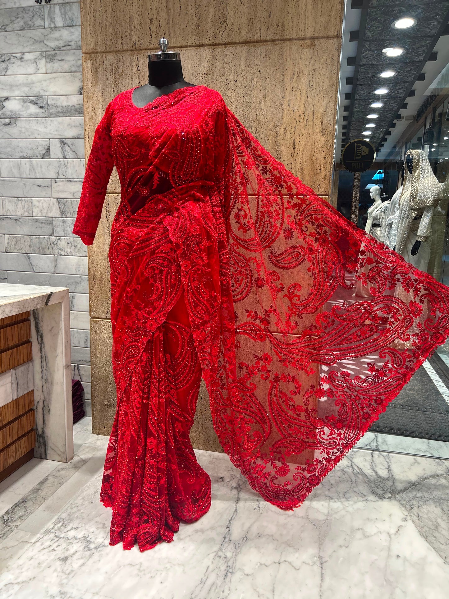 Red bridal saree Partywear saree wedding sari blouse