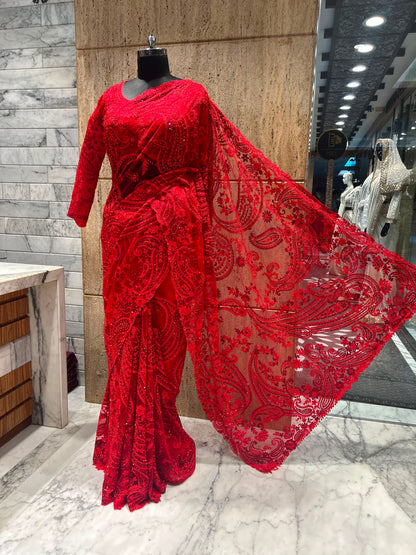 Red bridal saree Partywear saree wedding sari blouse