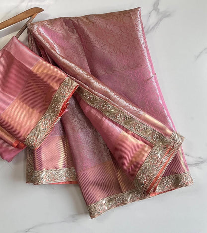 Pink tissue saree Banarsi sarees Indian sari blouse