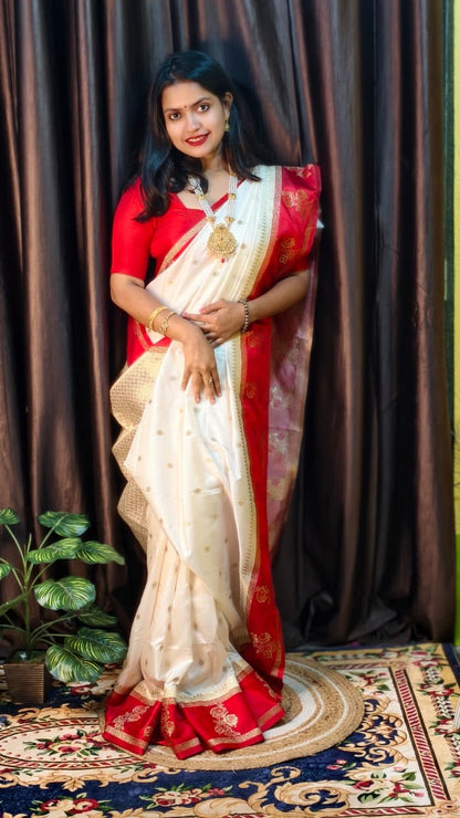Puja special saree red white saree blouse Indian sari blouse