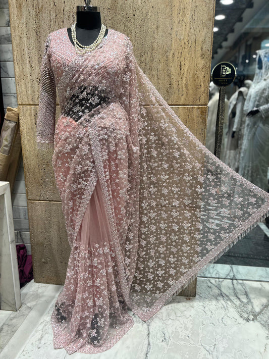 Designer saree net saree wedding sari blouse