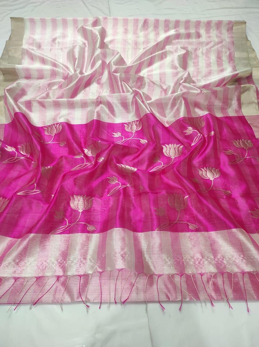 Pink Striped Chanderi Saree Indian Traditional sarees