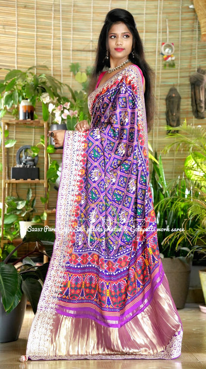 Purple Gajji silk embroidered Patola sarees