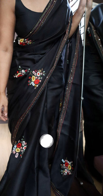 Black beauty saree Embroidered saree Kantha sari blouse