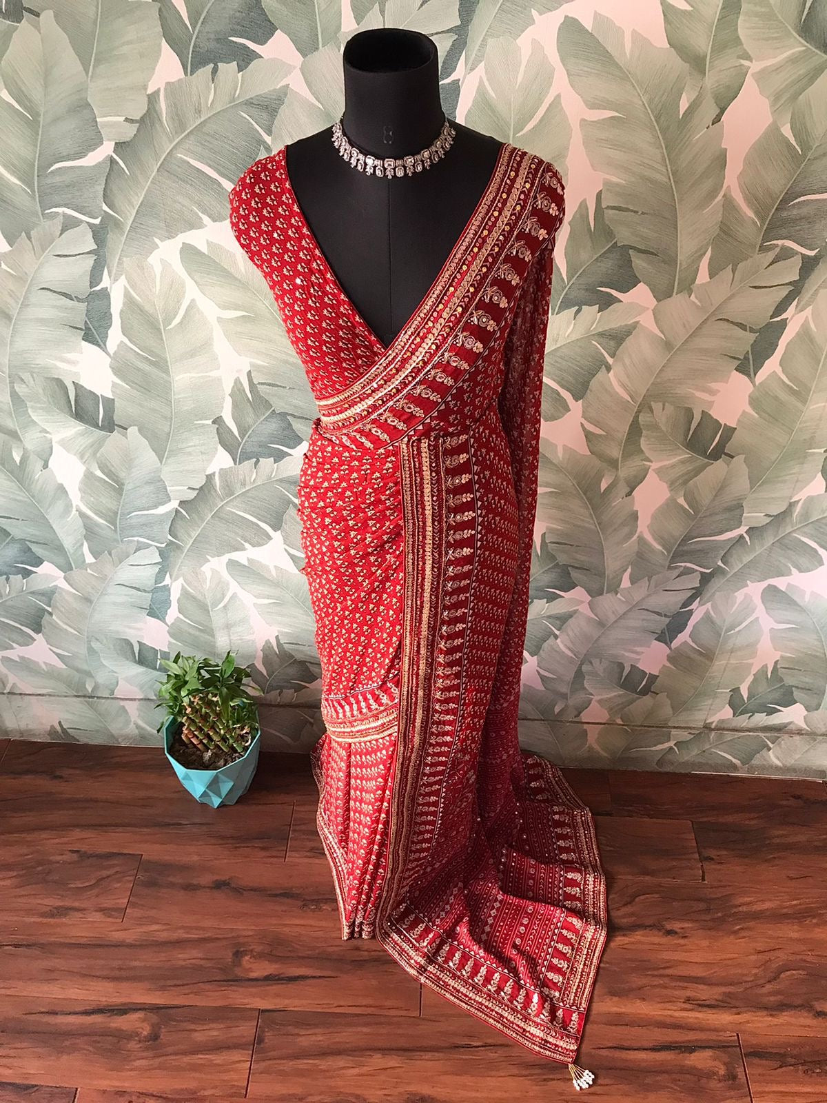 Handmade gorgette silk saree embroidered sarees Indian sari blouse