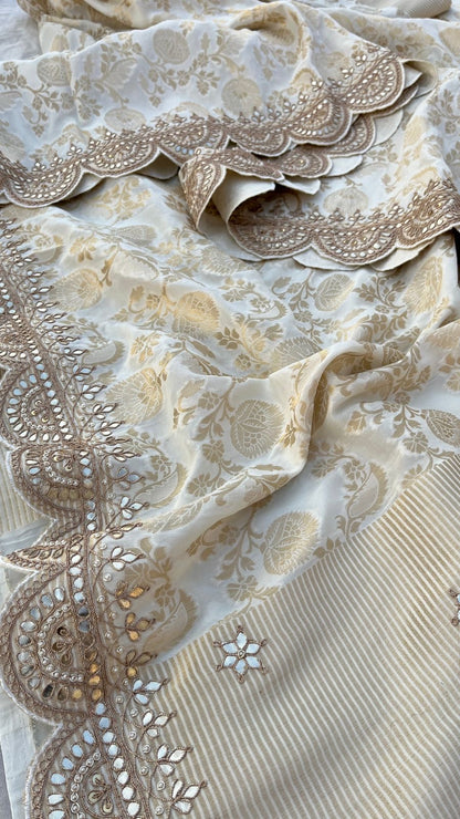 White Banarsi Khaddi Gorgette Sarees Indian saree Gottapatti sari