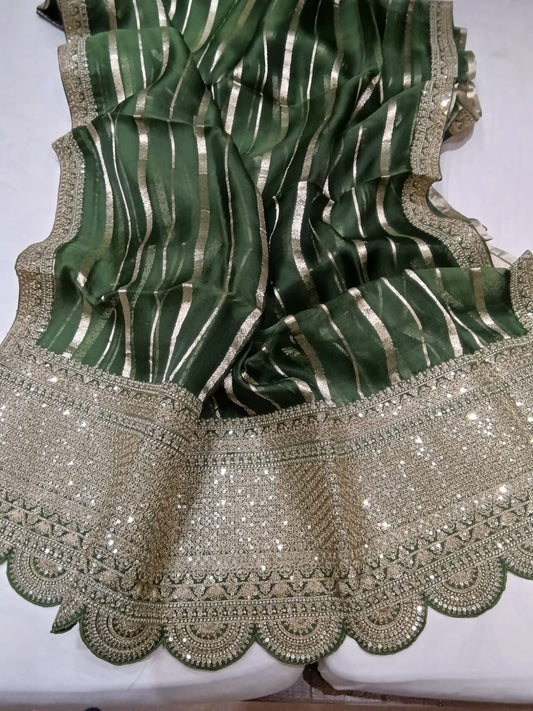 Striped kora saree Indian partywear sarees
