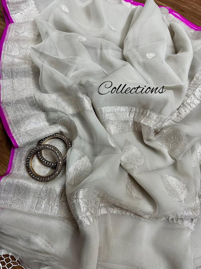 Silver inspired chiffon Banarsi saree Indian saree