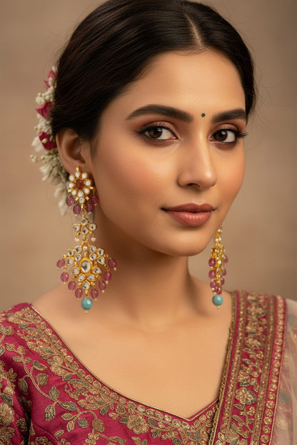 Peach Kundan earrings Indian Jewelery Kundan Jewelery