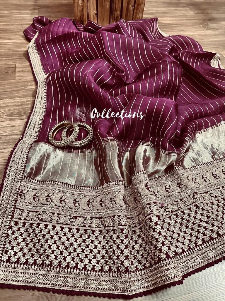 Rumani organza striped silk saree