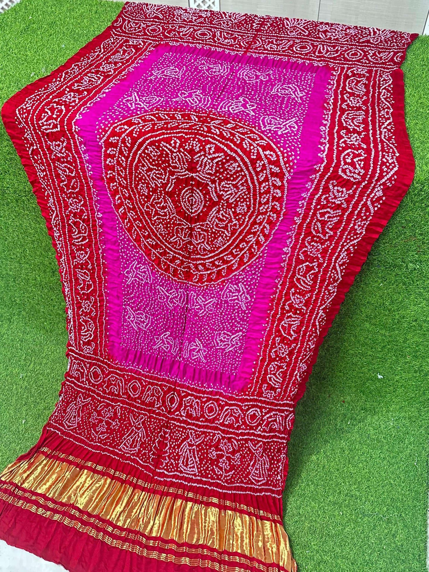 Pink bandhani dupatta gajji silk dupatta festive wear