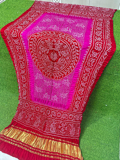Pink bandhani dupatta gajji silk dupatta festive wear