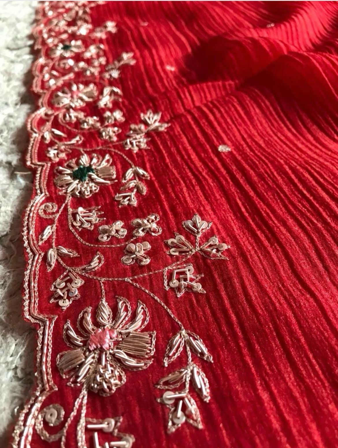 Rosila red crushed saree chinon saree Indian partywear sari reception saree blouse