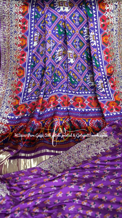Purple Gajji silk embroidered Patola sarees