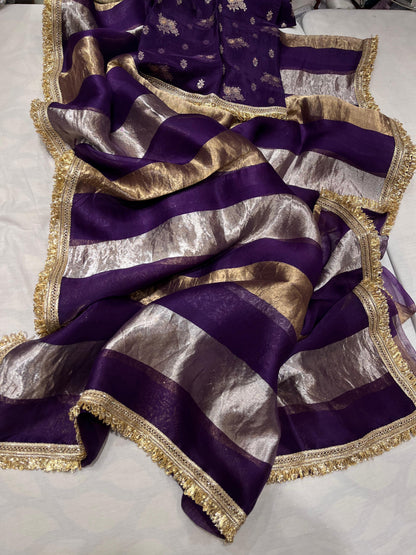 Tissue striped organza saree partywear sarees