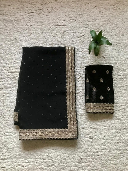 Black premium saree organza saree luxury sari blouse