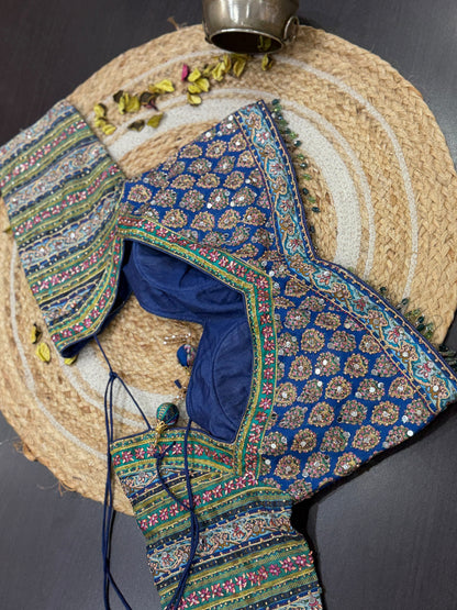 Ajrakh crepe saree Chinon sarees Partywear sari with stitched blouse