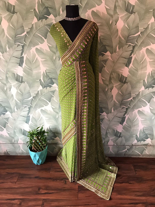 Premium gorgette silk saree handmade sari blouse