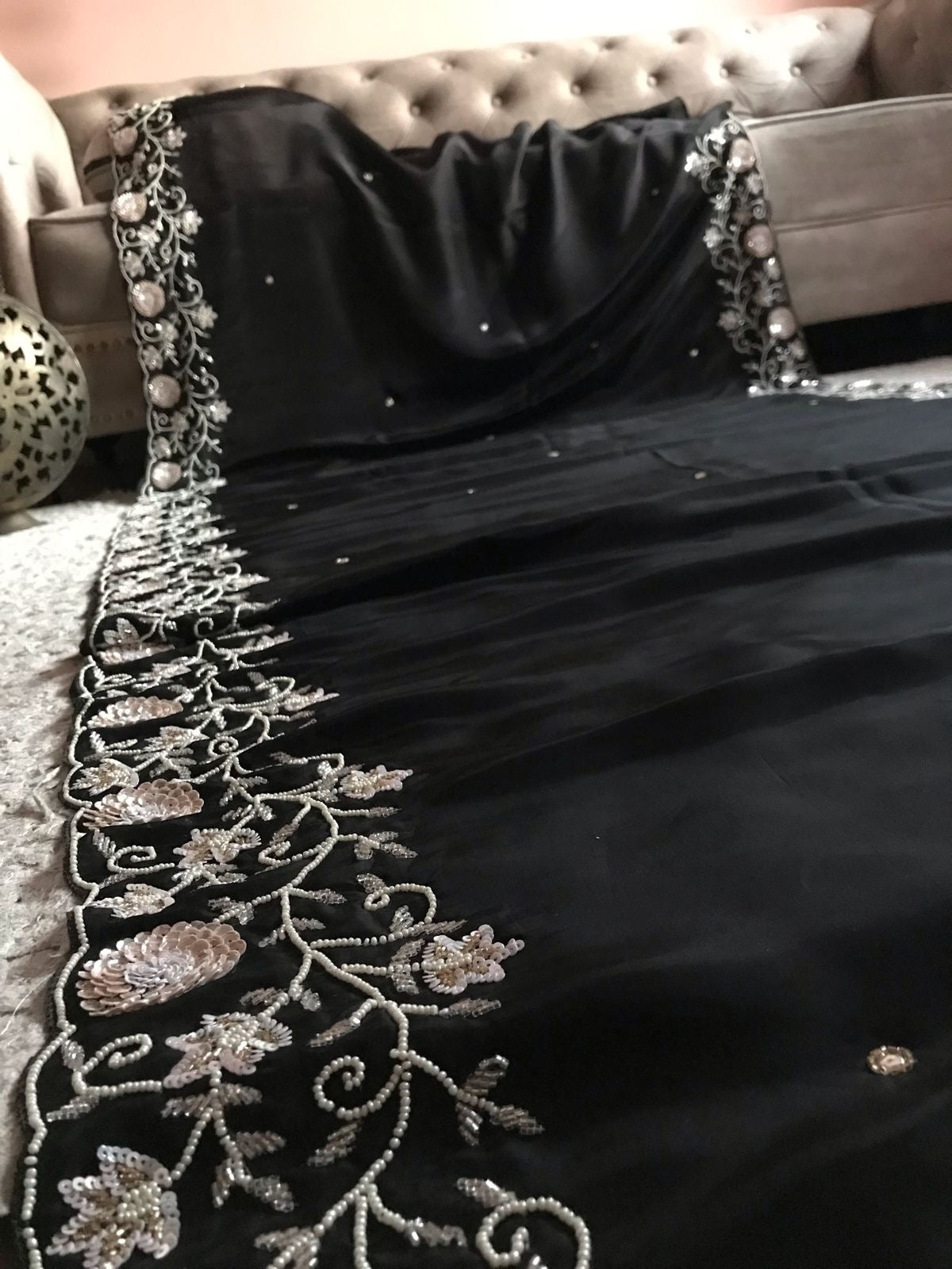 Zahana Black Premium Saree Satin Organza Sari