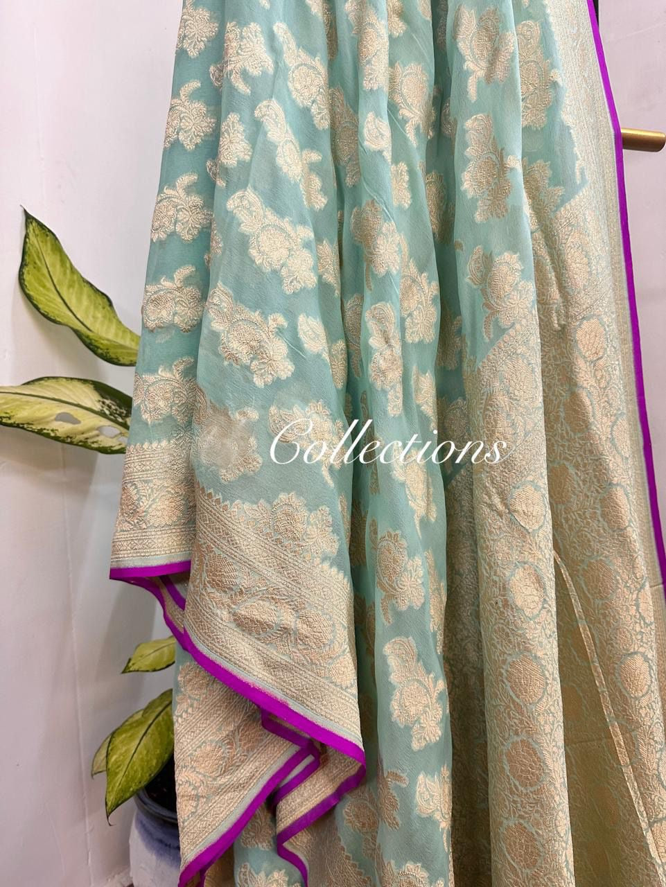 Firoza gorgette saree Handwoven sari blouse