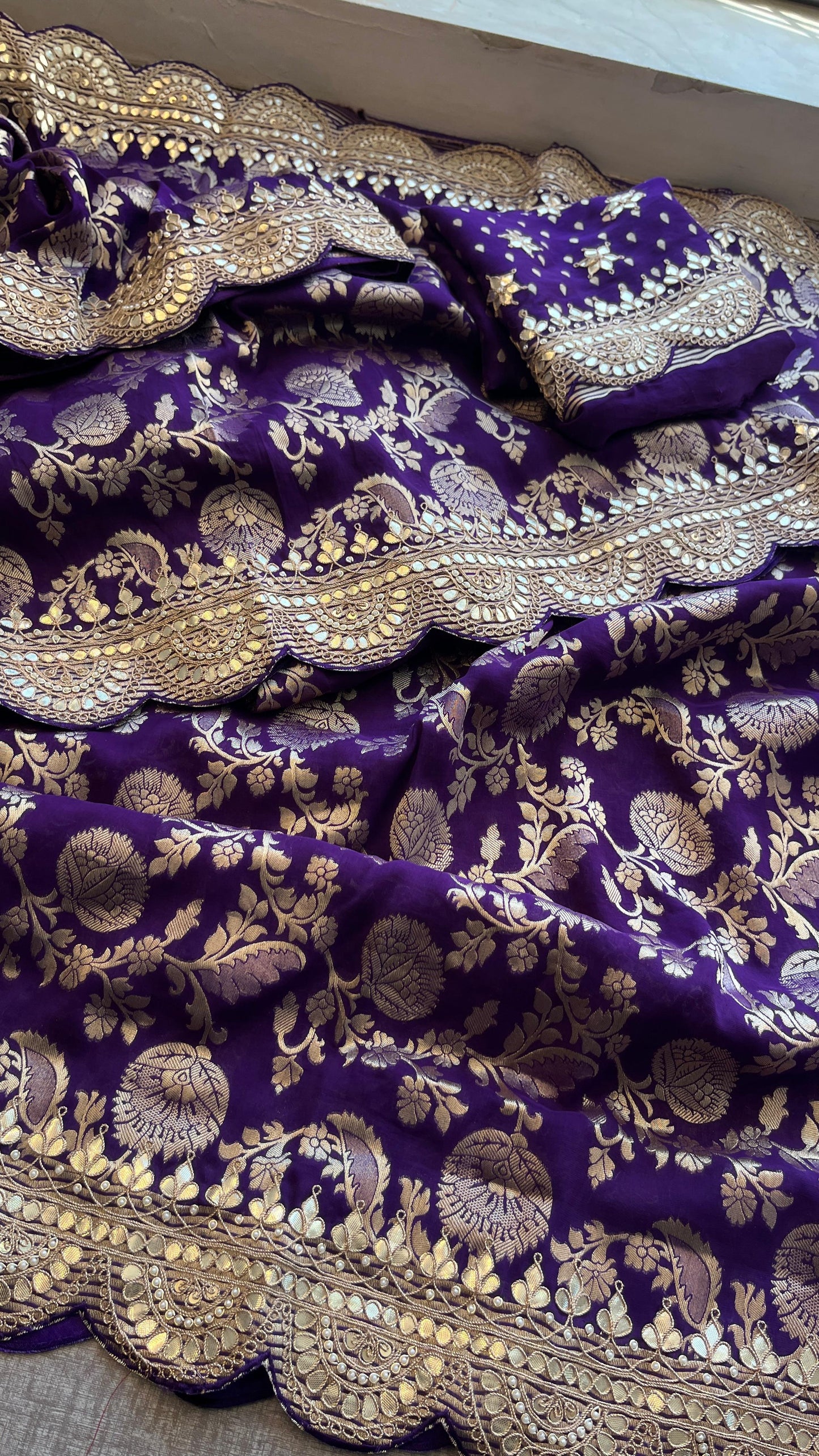Umesha Khaddi gorgette saree Indian wedding sari blouse