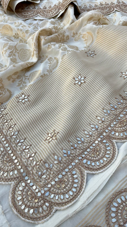 White Banarsi Khaddi Gorgette Sarees Indian saree Gottapatti sari