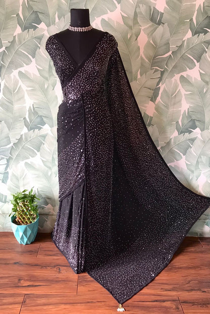 Premium pearl sequins saree handmade sari blouse