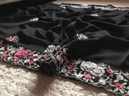 Black Hot Sarees Women Sari Wedding Sari Partywear Sari