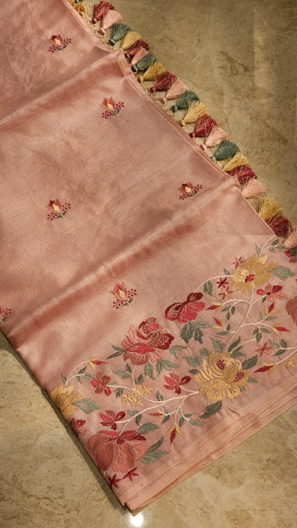 Floral saree tussar silk saree Indian sari blouse