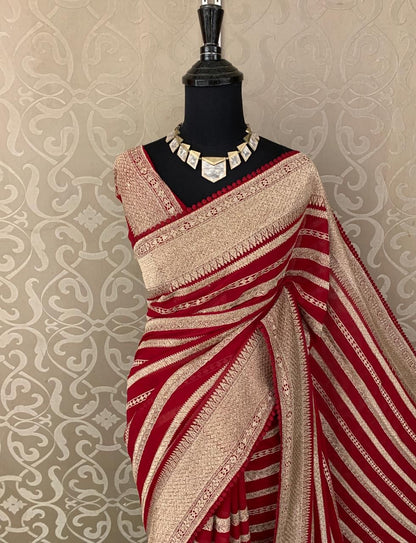 Luxurious Striped Saree Gorgette saree Indian sari blouse