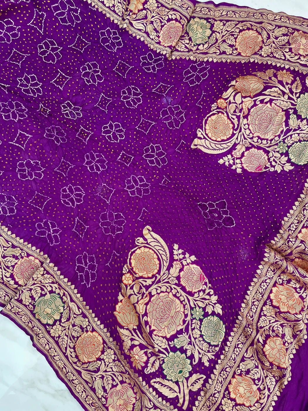 Bandhej Banarasi Gorgette handloom saree