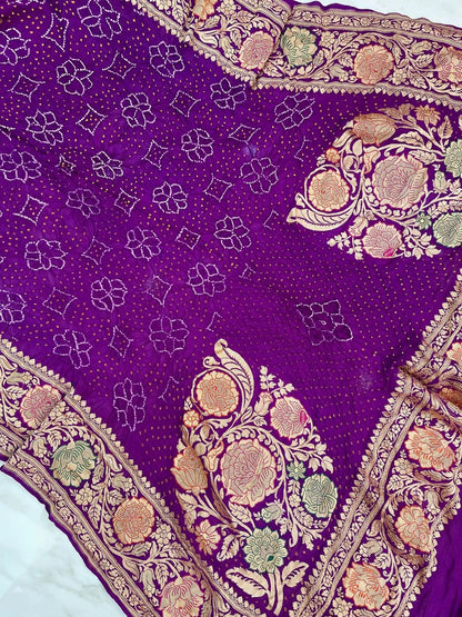 Bandhej Banarasi Gorgette handloom saree
