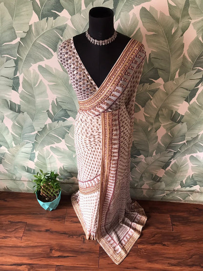Handmade gorgette silk saree embroidered sarees Indian sari blouse