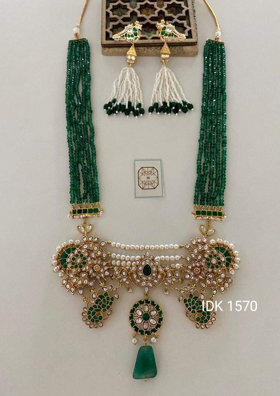 Emerald Long Necklace set Pacchi kundan Necklace